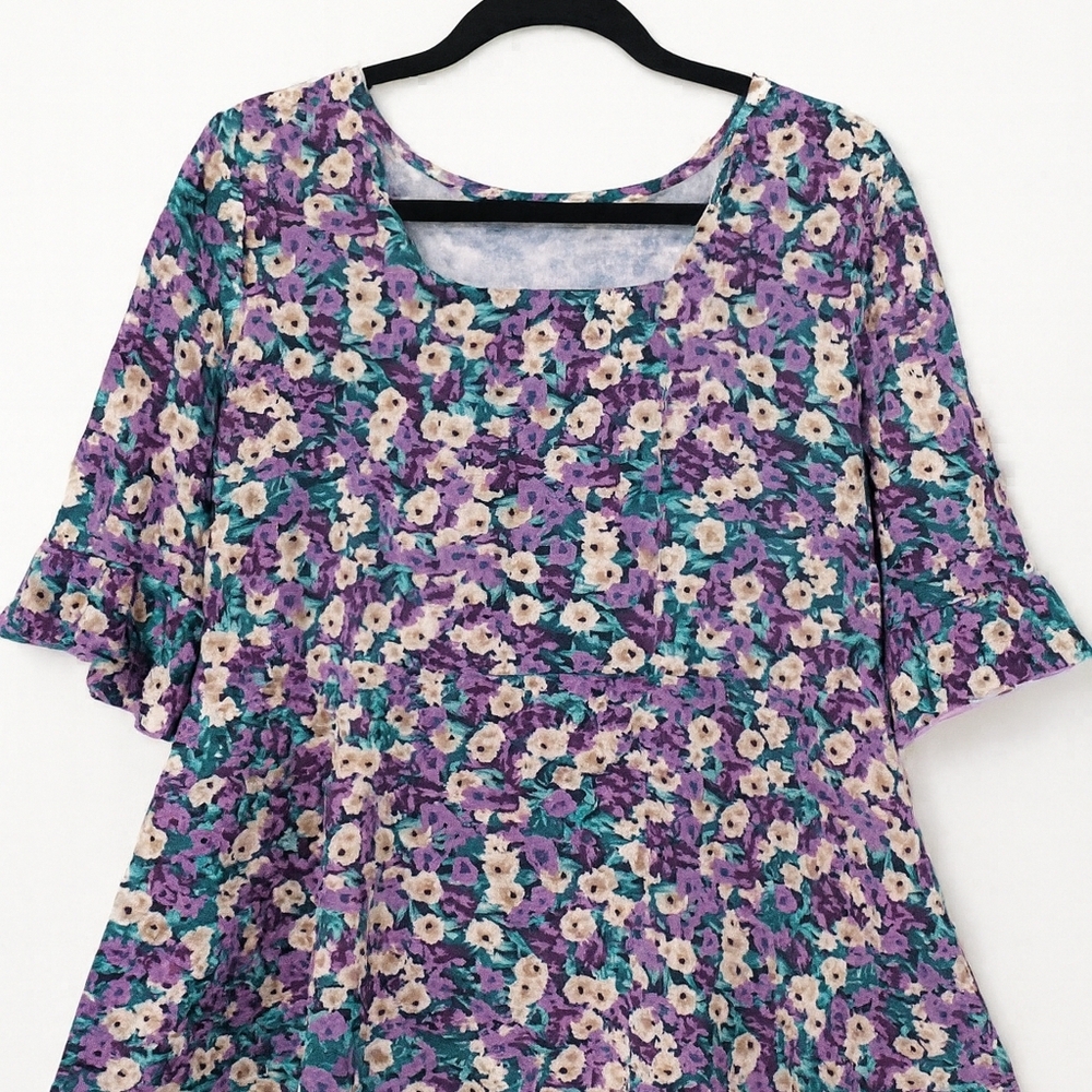Floral Purple and Green Women's Top